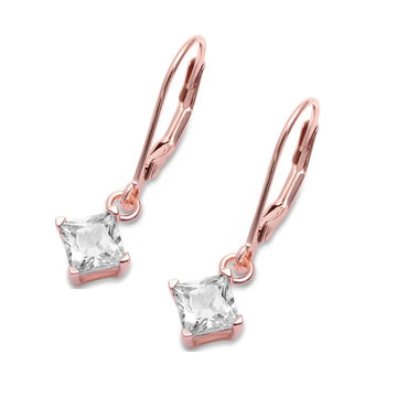 Princess Cut Leverback Earrings Cubic Zirconia Rose Tone 925 Sterling Silver Wholesale